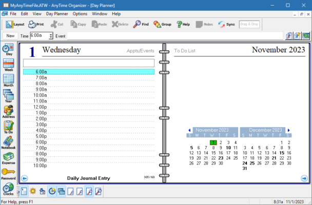 AnyTime Organizer Deluxe 16.2.2 interface screenshot
