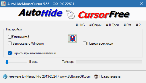 AutoHideMouseCursor 5.91 interface screenshot