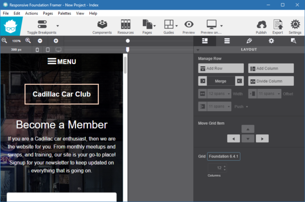 CoffeeCup Responsive Foundation Framer 2.5.561 interface screenshot