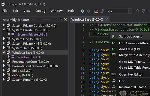 dnSpy 6.1.8 – .NET Debugging, Decompiling – A snapshot of the explanation
