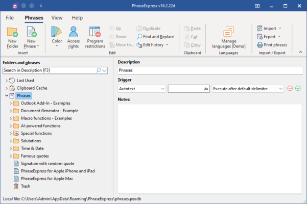 Download PhraseExpress 17.0.129 – Text Expander & Productivity Tool – A snapshot of the explanation