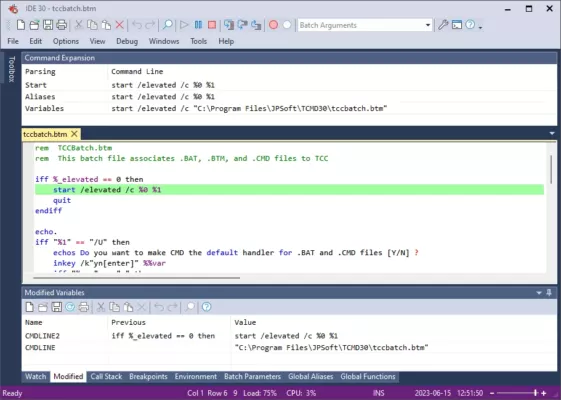 JP Software CMDebug 33.00.20 interface screenshot