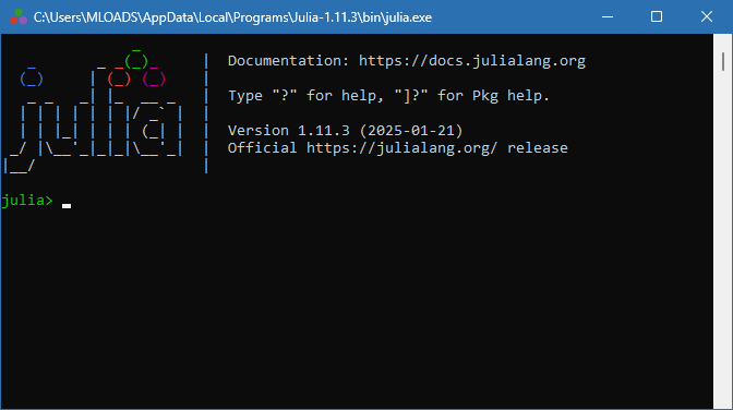 Julia Language 1.11.6 interface screenshot