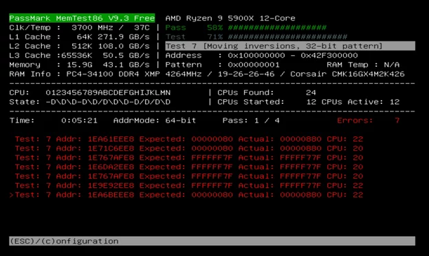 Memtest86 Pro 11.5 Build 1000 interface screenshot