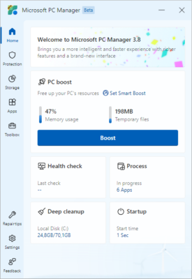Microsoft PC Manager 3.17.14.0 interface screenshot