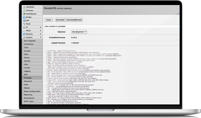 Mikrotik RouterOS 7.17 / VMware interface screenshot