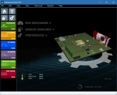 PassMark PerformanceTest 10.2 Build 1002 interface screenshot