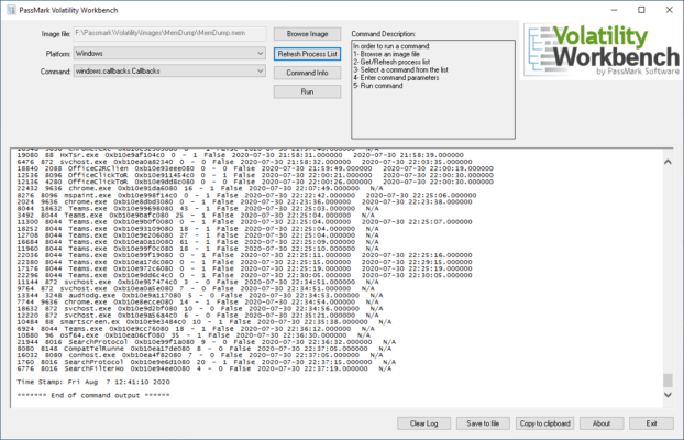 PassMark Volatility Workbench 3.0 Build 1012 – Memory Forensics Made Simple interface screenshot