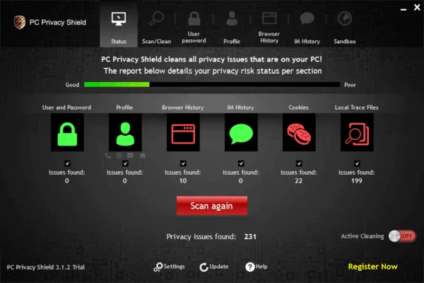PC Privacy Shield Pro 5.0.0 interface screenshot