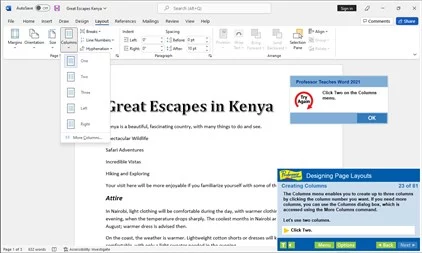 Professor Teaches Word 2021 6.1 interface screenshot