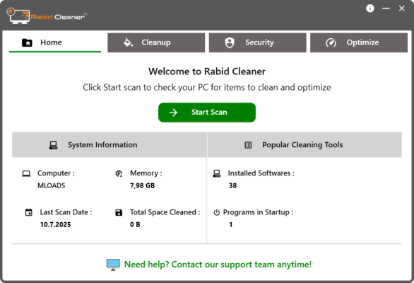 Rabid Cleaner 1.0.0 interface screenshot