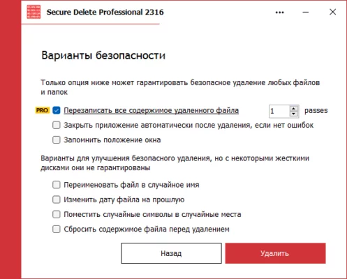 Secure Delete Professional 2025 v213 interface screenshot