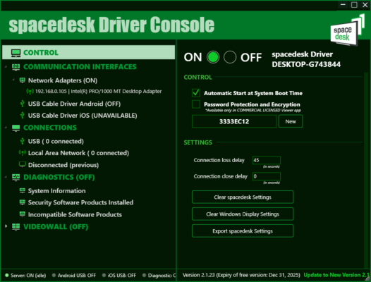 spacedesk 2.1.23 interface screenshot