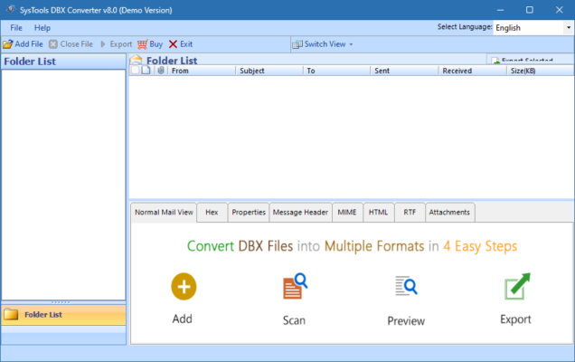 SysTools DBX to PST Converter 8.0 interface screenshot