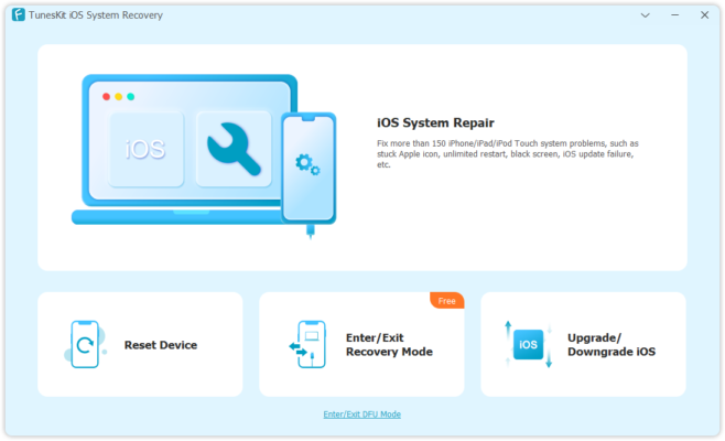 TunesKit iOS System Recovery 4.9.0.52 interface screenshot