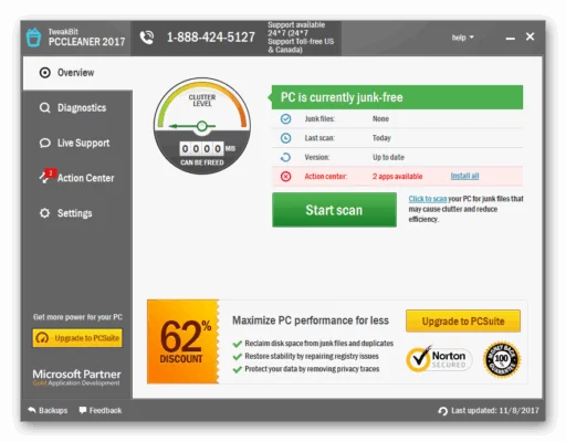 TweakBit PC Cleaner 1.8.2.42 interface screenshot