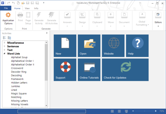 Vocabulary Worksheet Factory Enterprise Edition 6.1.156 interface screenshot