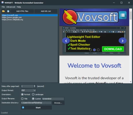 VovSoft Website Screenshot Generator 2.0 – A snapshot of the explanation