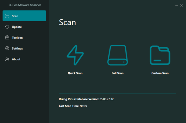 X-Sec Malware Scanner 3.2.3.0 interface screenshot