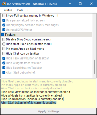XD-AntiSpy 4.13 interface screenshot